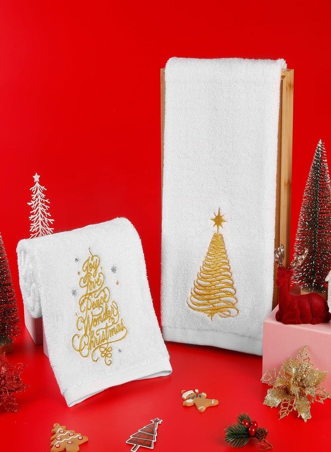 Quera 2 Pack Christmas Hand Towels, Winter Golden Christmas Tree Embroidery Joy Love Peace Wonder Christmas Rustic Cabin Decor Bathroom Decorative Holiday Towels Gift Set 13.7'' x 29.5'' - Image 4